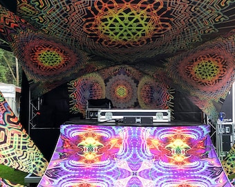 UV-Reactive DJ stage Decor - Flower of Life -  Ceiling Psychedelic deco Festival Art Trippy Party Lycra Psytrance Fluorescent