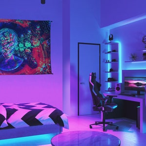 Psychedelische achtergrond Voronoy breuk zwart licht trippy tapijt gloed UV partij decor muur opknoping fractal kunst meditatie shivaomart afbeelding 2