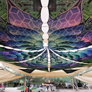 10.4x10.4 m UV-reactive Ceiling Decor Psychedelic Festival Art Trippy Party Lycra Decor Psytrance Fluorescent Glow Blacklight active