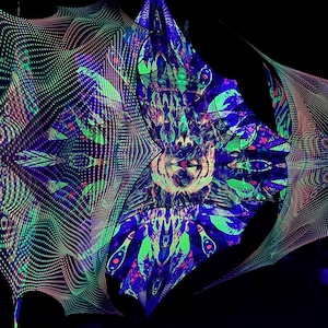Large DJ Booth Set - Psychedelic Blacklight Tapestry, Festival Accessory 3D DJ Stage, Sacred Geometry UV Art