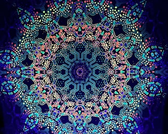 1 Layer Mesh Print 3D Installation, Blacklight Spiritual Tapestry fractal art Fabric Poster Aesthetic
