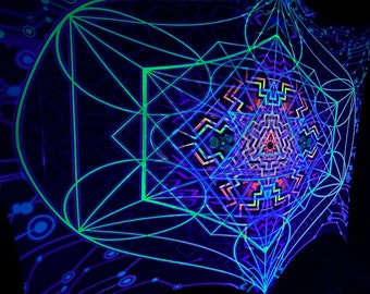 1 Layer Mesh Print 3D Installation, Blacklight Spiritual Tapestry fractal art Fabric Poster Aesthetic