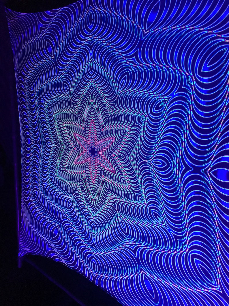 Spiritual lycra tapestry, optical illusion, uv backdrop, forest spirit tapestry, esoteric visionary, art neon light, synth trippy art image 4
