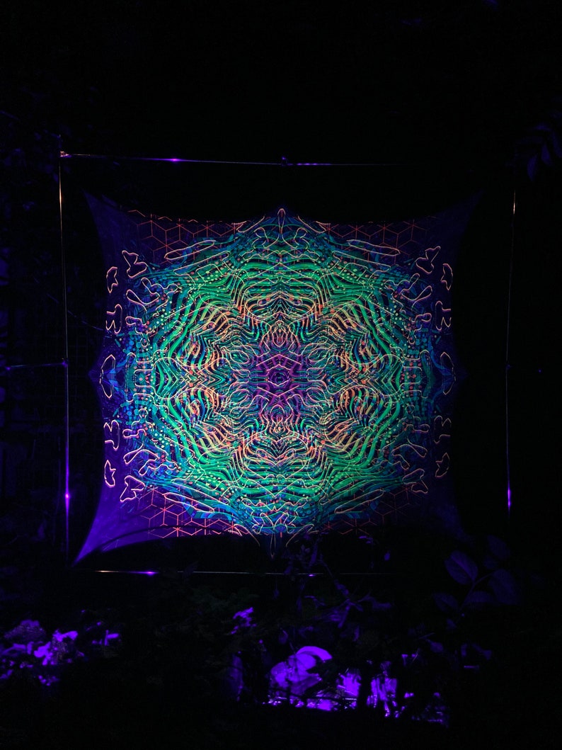 FRACTAL 1 Layers Mesh Print 1 Layer Lycra Print 3D Installation, Blacklight Spiritual Tapestry fractal art Fabric Poster Aesthetic image 1