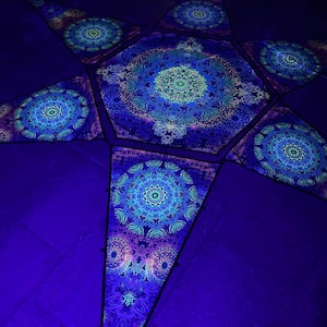 S, M, L Ceiling Decoration - Psychedelic UV-Reactive Festival Canopy, 6 petals trippy Art, Blacklight home decoration