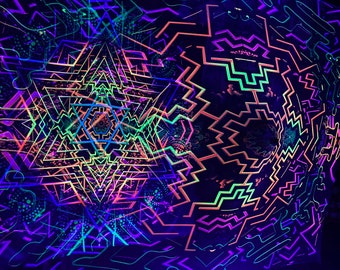 SACRAL LINES 1 Layer Mesh Print + 1 Satin Print 3D Installation  Blacklight Spiritual Tapestry fractal art Fabric