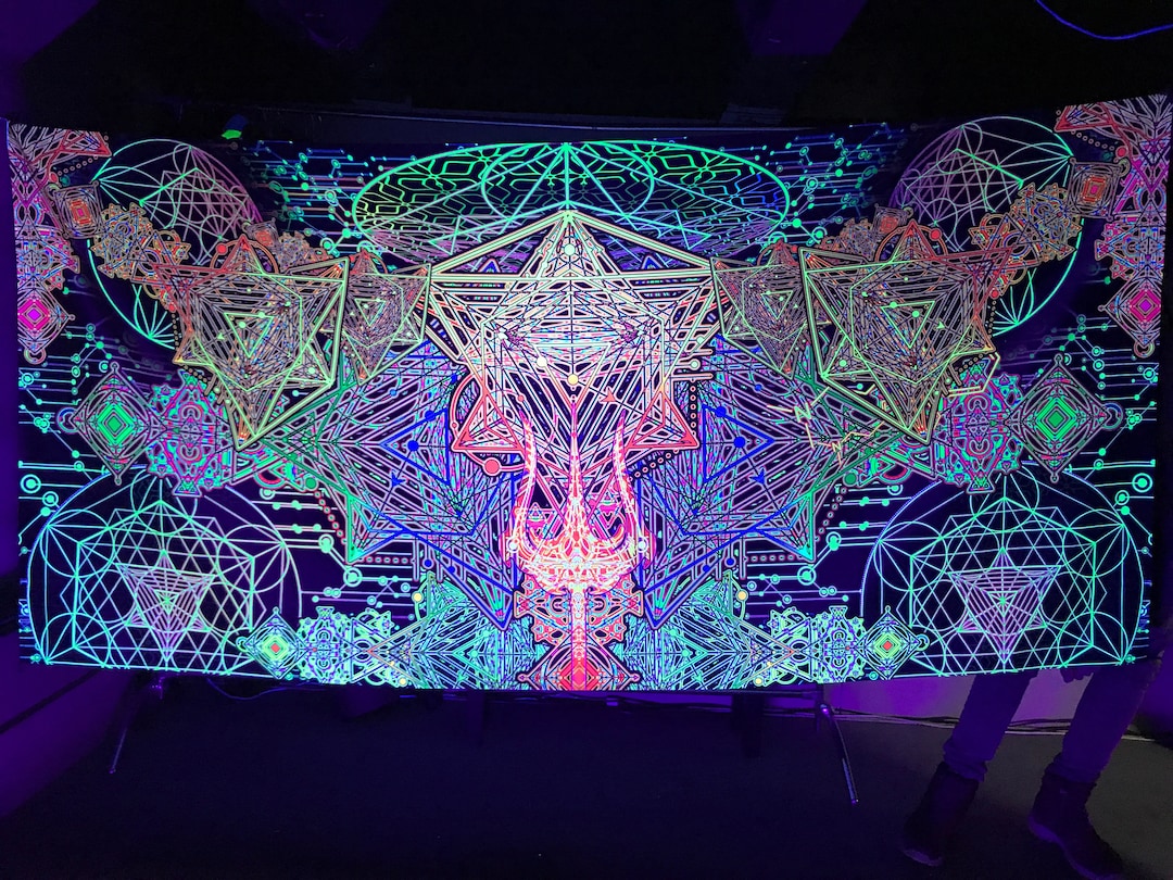 UV Reactive Tapestry – "trishul" Psychedelic Satin Art Print - Etsy