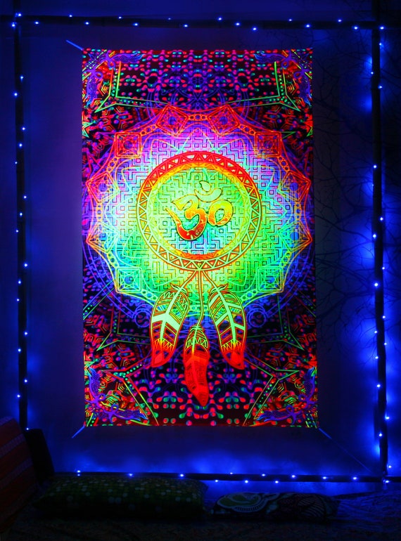 Uv Backdrop OHM Uv Reactive Trippy Tapestry Glow Party Psychedelic Poster Meditation Room Techno Synthwave Futuristic Visionary Art Etsy