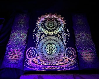 Metatron Flowers set - Psychedelic Canvas UV: Sacred Geometry and Spiritual Trance, Buddha Wall Art, UV printing, Party decor