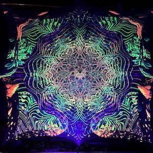 2-lagiger UV-reaktiver Wandteppich, Neon-Mandala-Hintergrund, 3D Glow Schwarzlicht-Kunst