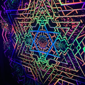 Psychedelic backdrop Metatron Blacklight Spiritual Tapestry fractal art Fabric Poster Aesthetic Meditation room Techno