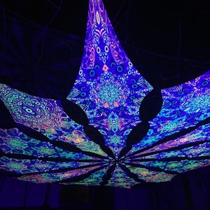 Ceiling Decoration Many Eyes Psychedelic Canopy 12 or 6 petals set. UV-Reactive Psychedelic Decoration image 1