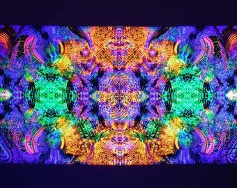 UV Psychedelic Tapestry, Fluorescent Mandala, Blacklight ArtPrint