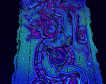 Spiritual Trance Decor: Neon UV Wall Art Tapestry, Psychedelic Shamanic Gobelin Art Print