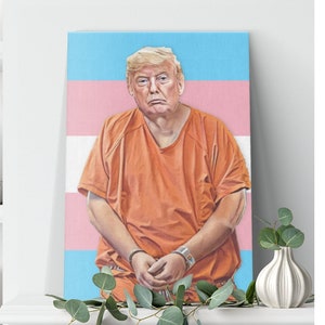 Trump en prisión Schadenfreude Wall Art (bandera trans BG)
