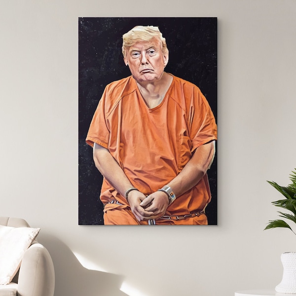 Trump in Prison   Schadenfreude Wall Art (Black BG)