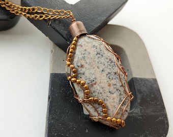 Large feldspar gemstone pendant, feldspar jewellery, large pendant, antique bronze necklace