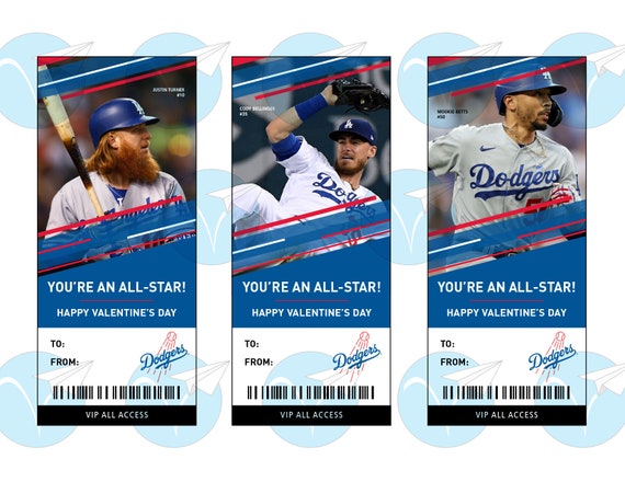 la dodgers baseball valentine s day card ticket printable etsy