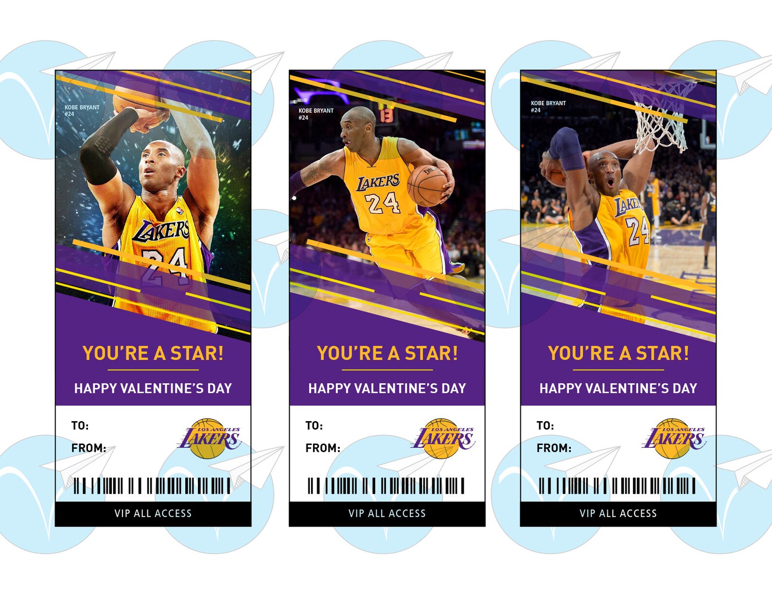 la lakers valentines day card ticket printable kobe etsy