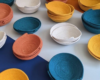 Teal, Rust, Mustard, Ecru Recycled Cotton Rope Bowls