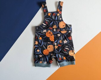 Navy Oranges Organic Cotton Short Dungarees, 6-9 months