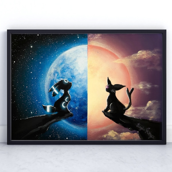 POSTER Espeon und Umbreon, Sonne und Mond Pokemon Kunst - Espeon und Umbreon Druck - Pokemon Wandkunst - Kunstwerk - Pokemon Poster - Dekor