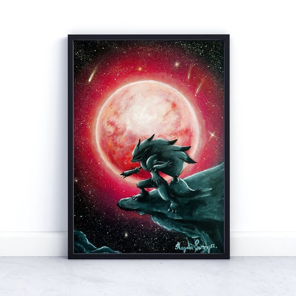 POSTER of Zoroark under the Moon art - Gengar print - Pokemon wall art - art work - Pokemon poster - Decor