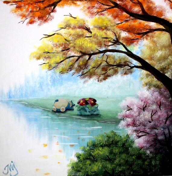 Pokemon Snorlax And Venusaur In The Magic Forest Pokemon Etsy