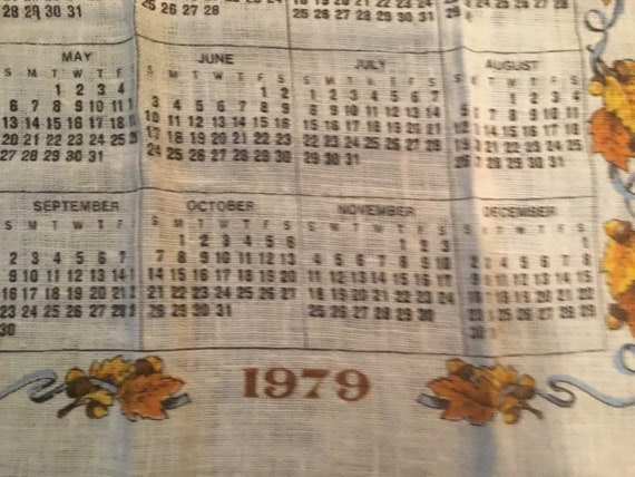 Rare Torchon calendrier 1979 Vintage - Linge de maison Rare Torchon calendrier 1979 Vintage - Linge de maison