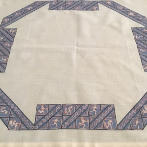 Vintage Tablecloth / Ecru Linen with Colbert Cross Stitch Embroidery