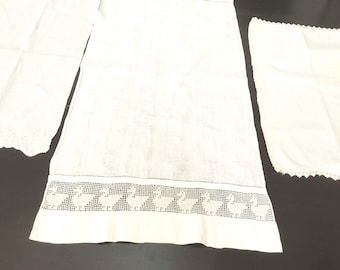 Vintage geborduurde theedoeken / Set van 3 / Shabby Cottage / Niet-overeenkomend