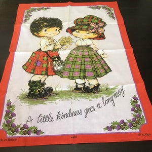 Paño de cocina vintage de algodón de Vista / Recuerdo de Escocia / &quot;Un poco de amabilidad puede llegar muy lejos&quot;