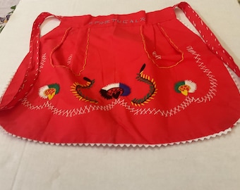 Vintage  Apron / Bright Red Souvenir of Portugal
