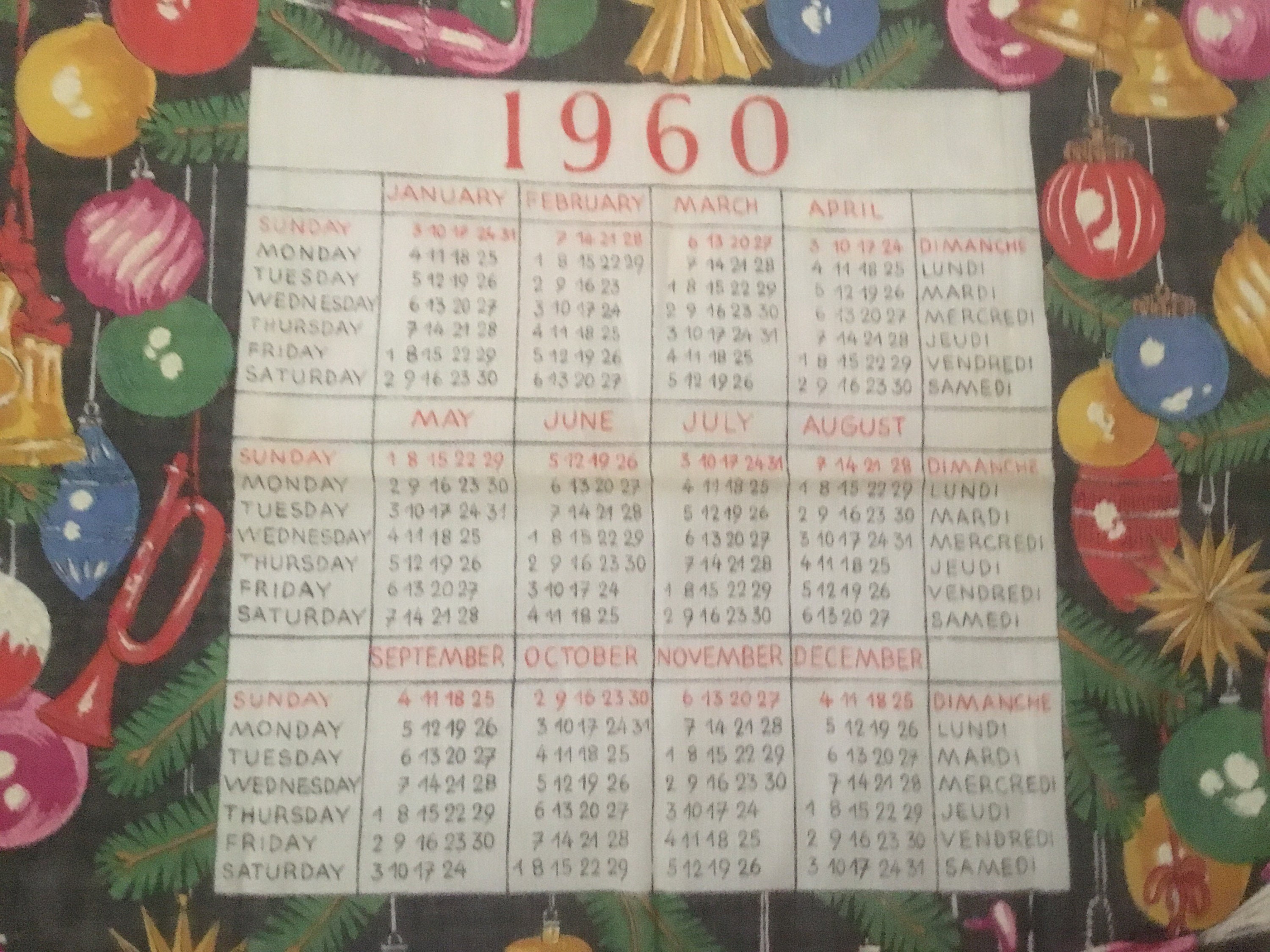 Vintage Handkerchief / 1960 Calendar, Probably by Krier - Etsy