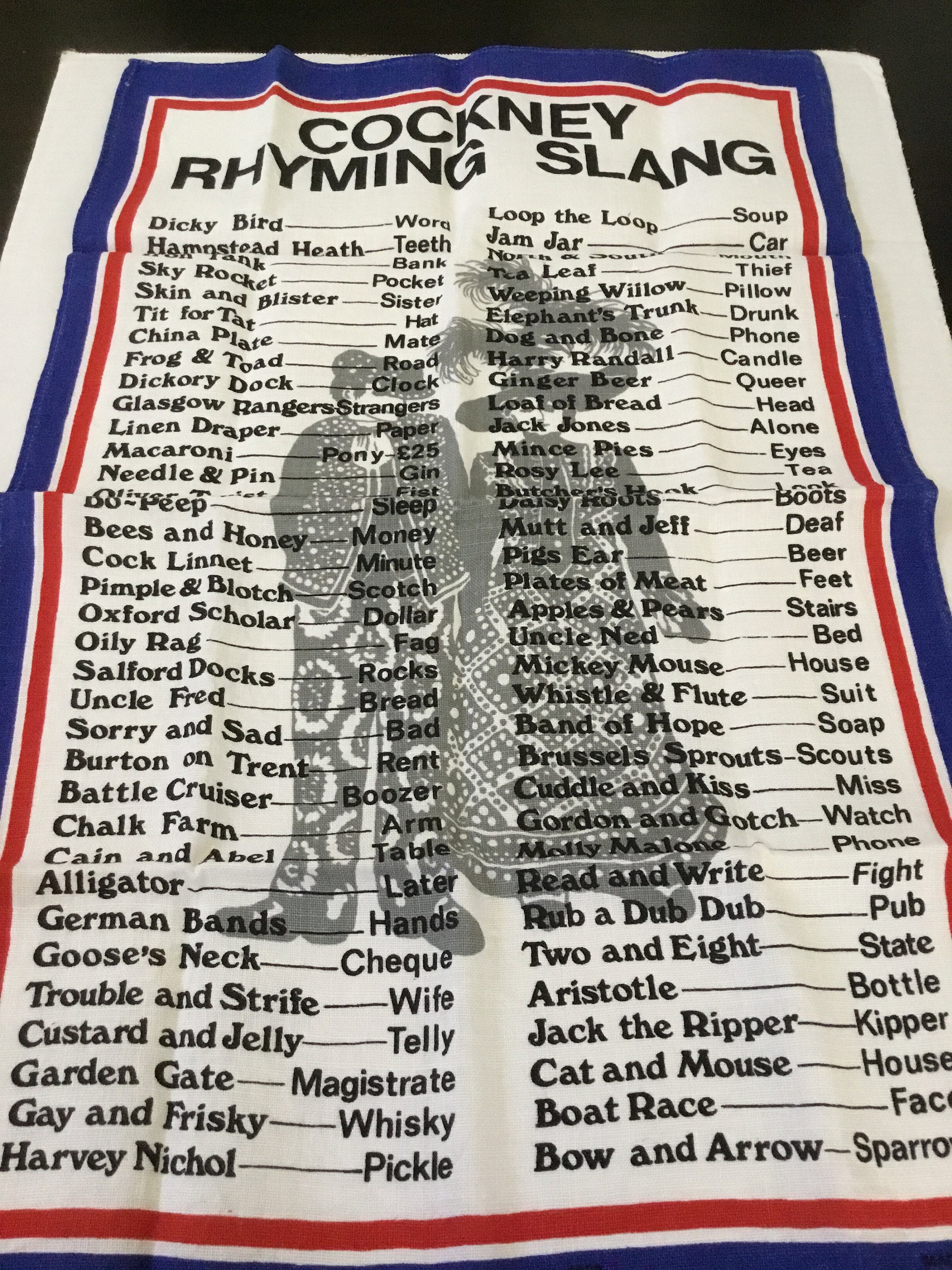 cigarette paper rhyming slang Vintage Linen Tea Towel / Cockney Rhyming Slang / by Ulster / Made in  Ireland