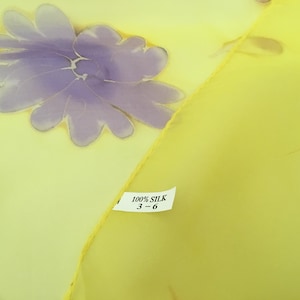 Vintage Silk Scarf / Bright Yellow with Purple Flower
