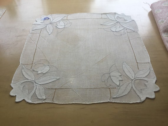 Vintage Handkerchief with Tulip Corners / Blue Ri… - image 7