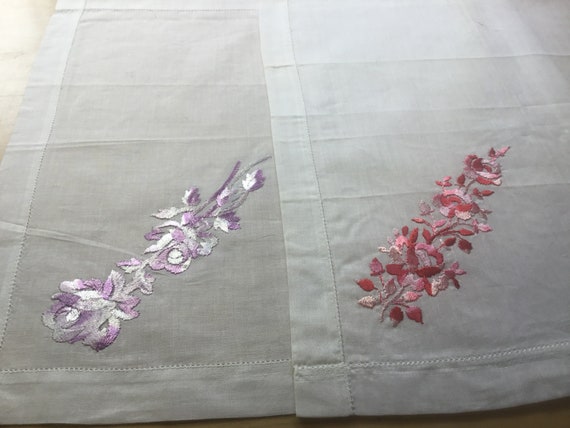 Vintage Handkerchiefs / Pair of Embroidered Roses - image 1