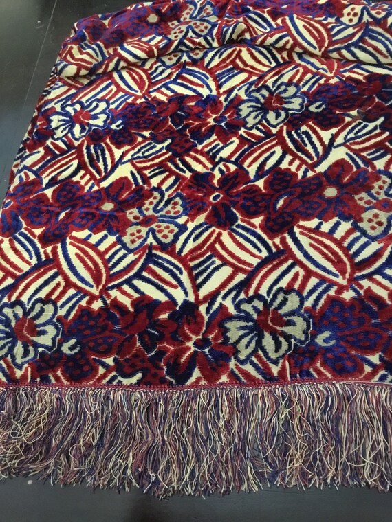 Vintage Floral Shawl / Silk Devore Velvet with Fri