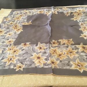 Vintage Scarf by Vera / Golden Flowers on Taupe