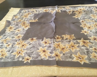 Vintage Scarf by Vera / Golden Flowers on Taupe