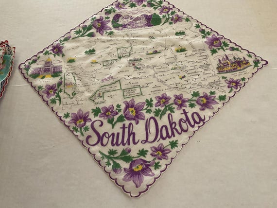 Vintage Handkerchief / Franshaw "South Dakota" The Mount Rushmore State