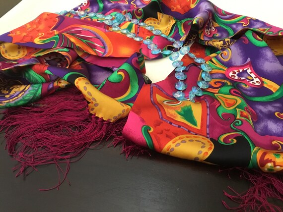 Vintage SIlk Opera Scarf / Mardi Gras Scarf