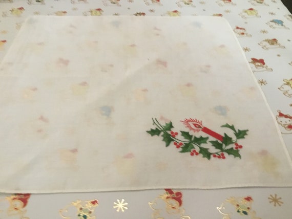 Vintage Handkerchief / Holiday Christmas Candle a… - image 6