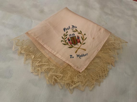 Antique Handkerchief / First Division from World War I “To Mother”