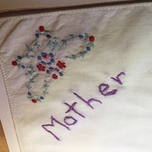 Vintage Handkerchief /  "Mother" / Butterfly