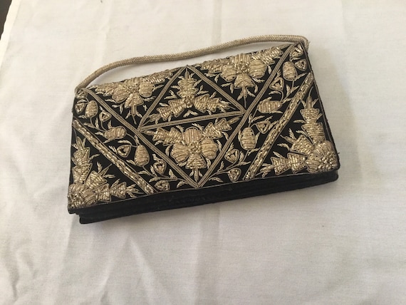 Vintage Velvet Clutch Bag / Indian Zardosi Embroid