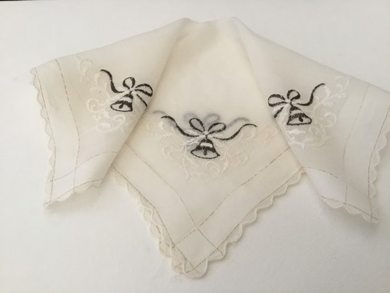 Vintage Handkerchief / Holiday White  on White Ch… - image 1