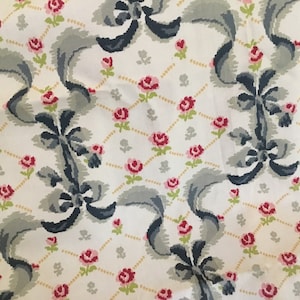 Vintage Cotton Fabric by Laura Ashley Blue Ribbons and Roses