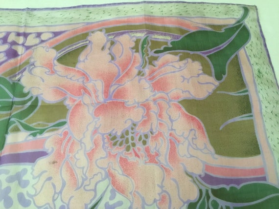 Vintage Silk Scarf / Pastel Peonies and Orchids - image 9